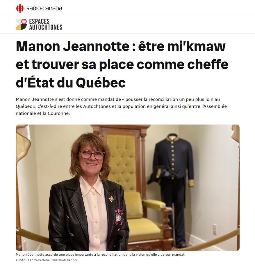 Dans les médias : Manon Jeannotte : être mi’kmaw et trouver sa place comme cheffe d’État du Québec
